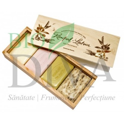 Set de 4 sapunuri naturale in cutie din lemn cadou RAMPAL LATOUR
