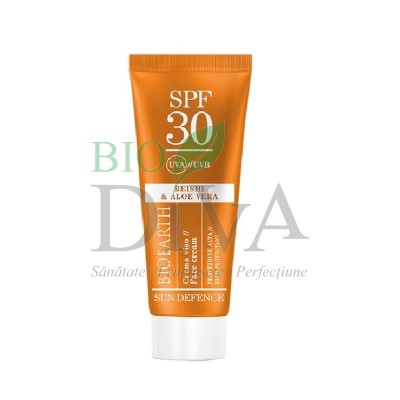 Cremă solară pentru ten SPF30 cu ganoderma și aloe Sun Defence Bioearth
