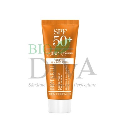 Cremă solară pentru ten SPF50+ cu ganoderma și aloe Sun Defence Bioearth
