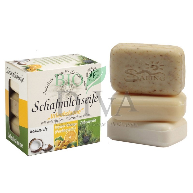 Set aer de vacanță cu trei săpunuri cremoase cu lapte de oaie Saling Naturprodukte