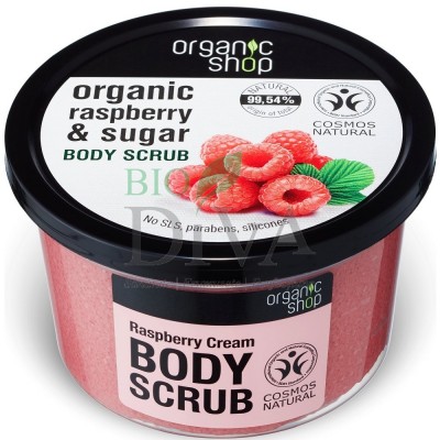Scrub de corp delicios cu zahăr și zmeură Raspberry Cream Organic Shop