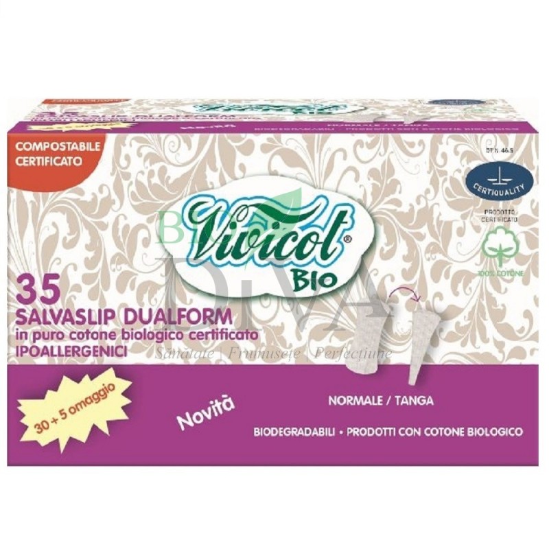 Protej slip din bumbac organic dual form (normal și tanga) 35 buc Vivicot