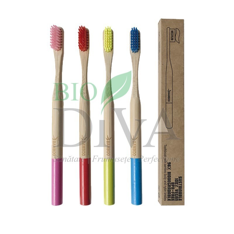 Periuță de dinți din lemn de bambus Medium Bio Essenze
