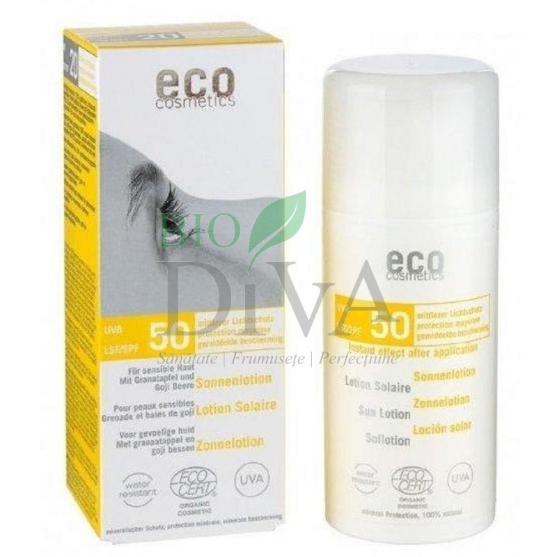 Loțiune fluidă de protecție solară SPF 50 cu goji și rodie Eco Cosmetics