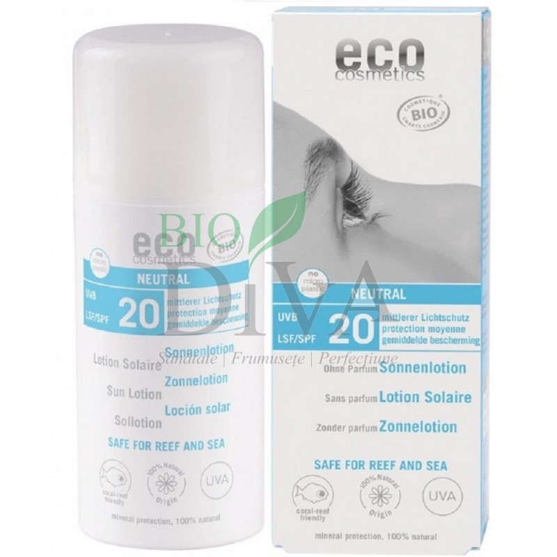 Loțiune fluidă de protecție solară SPF 20 fără parfum 100 ml Eco Cosmetics