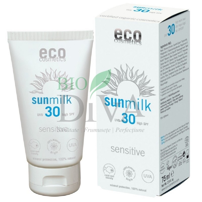 Lapte de plajă bio SPF 30 piele sensibilă cu ulei de zmeură Eco Cosmetics