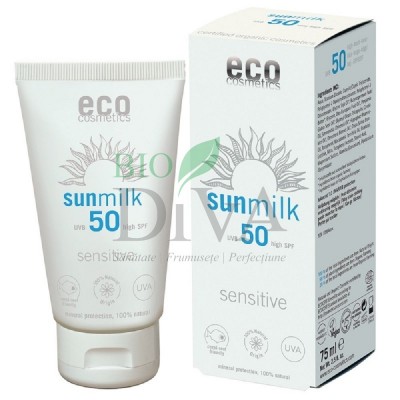 Lapte de plajă bio SPF 50 pentru piele sensibilă cu ulei de zmeură Eco Cosmetics