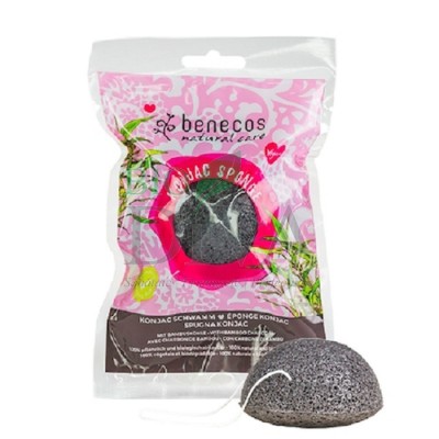 Burete Konjac cu cărbune de bambus pentru ten gras și acneic Benecos