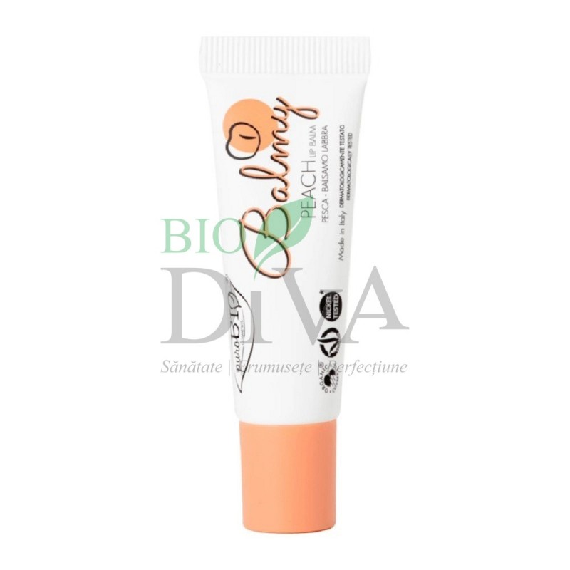 Balsam de buze colorat cu piersica Balmy 03 PuroBio Cosmetics