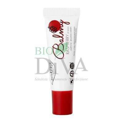 Balsam de buze colorat cu zmeură Balmy 01 PuroBio Cosmetics