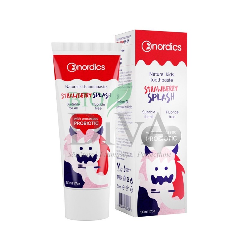 Pastă de dinți cu căpșuni și probiotice pentru copii 50 ml Nordics