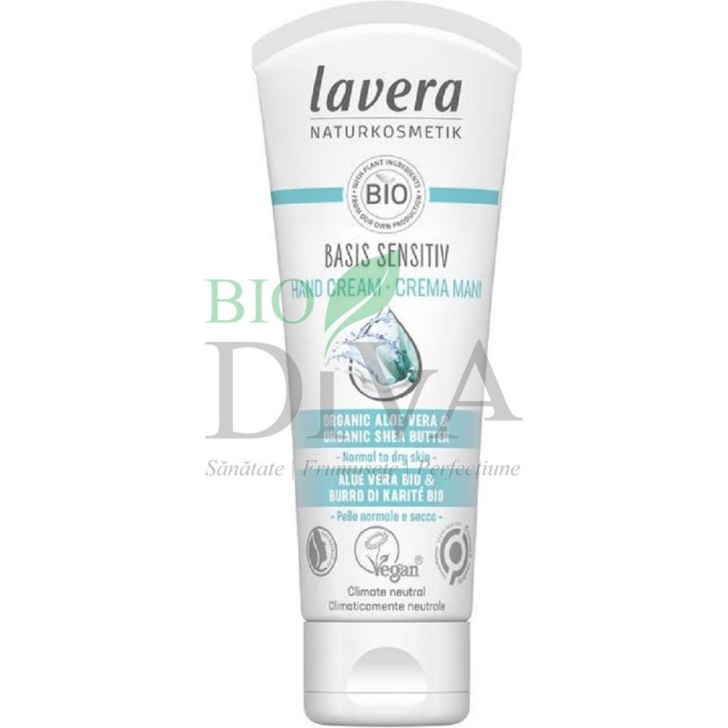 Cremă de mâini cu aloe vera și shea Basis Sensitiv Lavera