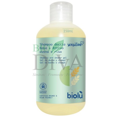 Gel de duș și șampon pentru bebeluși și adulți cu piele sensibilă sau cu alergii Sensitiv 300 ml Biolu