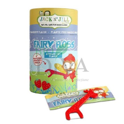 Ață dentară cu aromă de căpșuni cu scobitori biodegradabile pentru copii Jack n' Jill