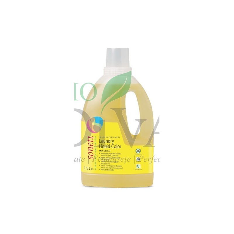Detergent ecologic lichid pentru rufe colorate cu mentă și lămâie 1.5L SONETT