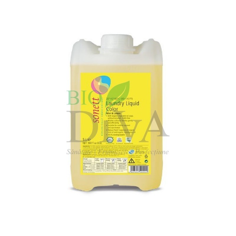 Detergent ecologic lichid pentru rufe colorate cu mentă și lămâie 5L SONETT