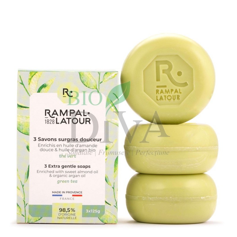 Pachet 3 sapunuri naturale cu ceai verde si ulei de argan RAMPAL LATOUR
