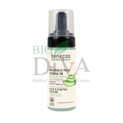 Spumă de curățare delicată cu aloe vera si lavandă bio Benecos